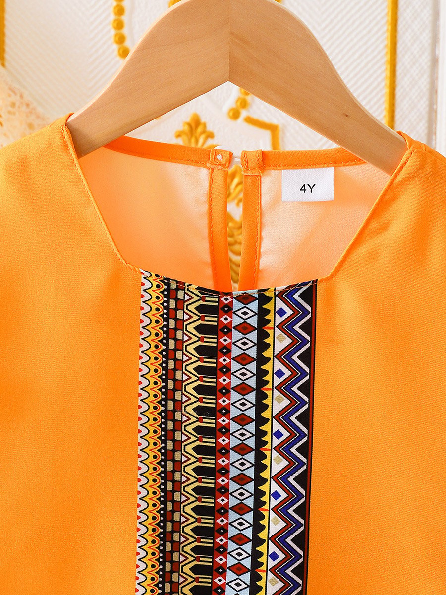Girls Graphic Print Long Sleeve Jalabiya