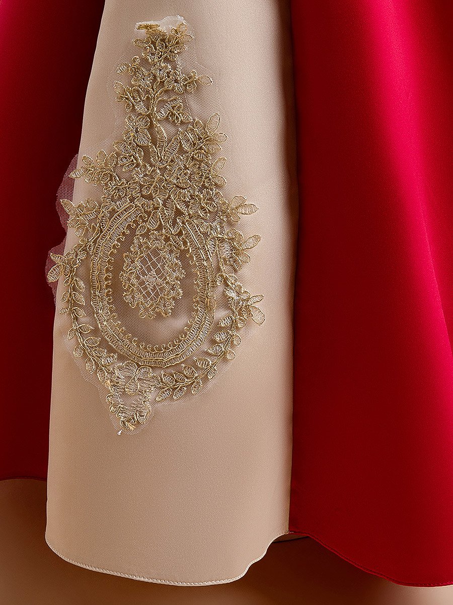 Red Puff Sleeve Embroidered Dress