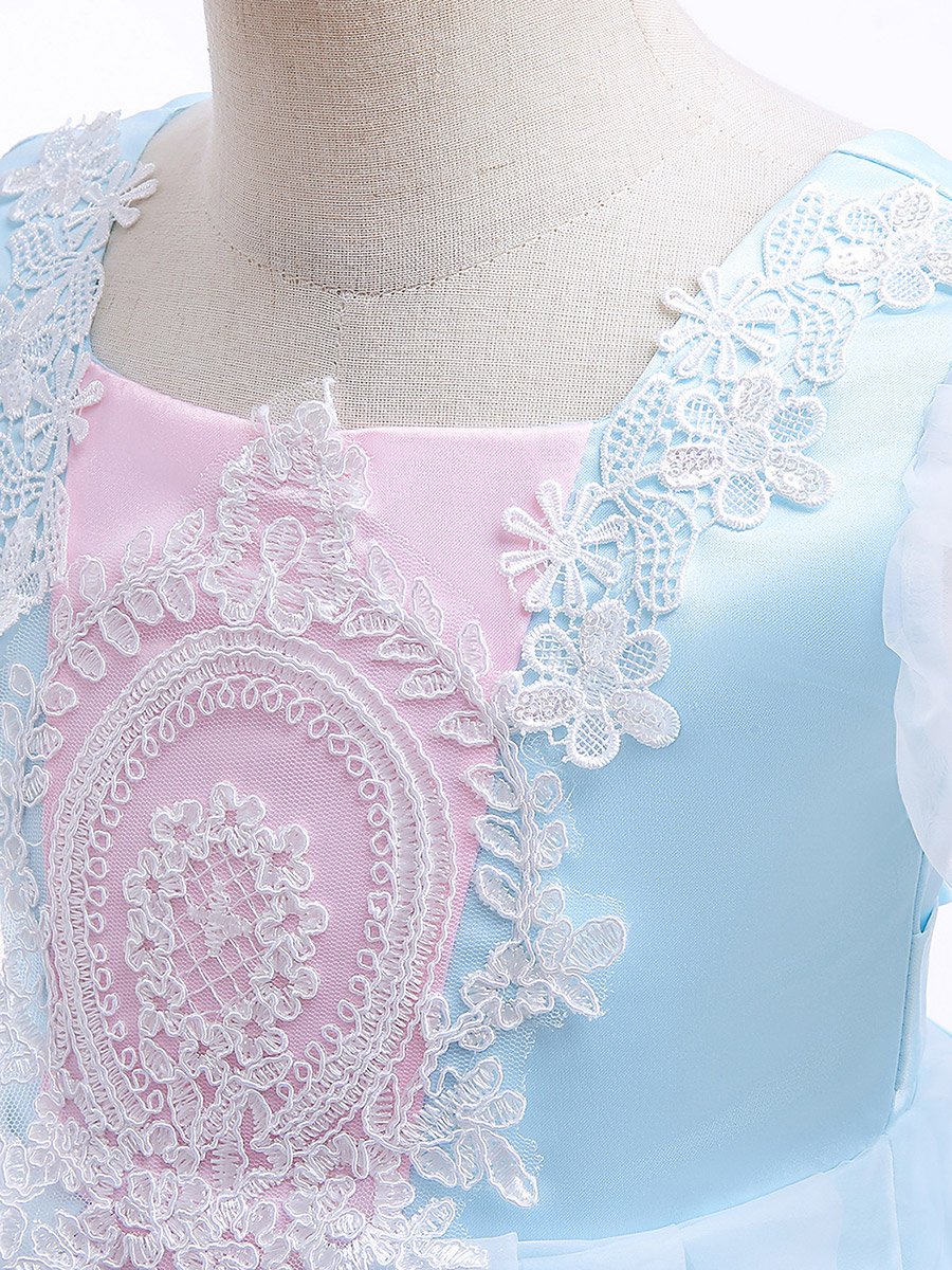 Blue Puff Sleeve Embroidered Dress