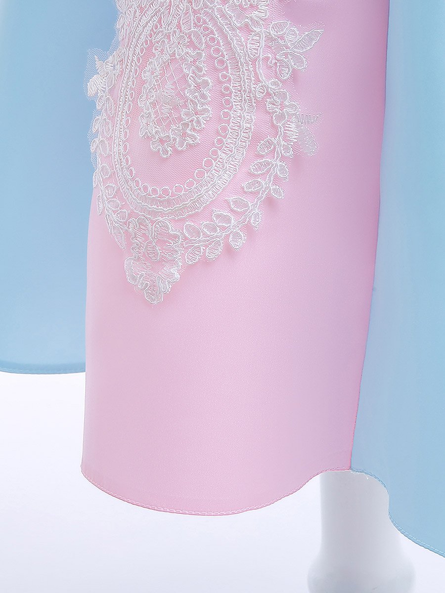Blue Puff Sleeve Embroidered Dress