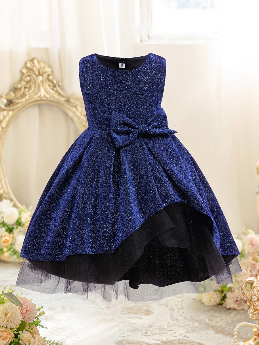 Girls Navy Blue Embellished Sleeveless Dress
