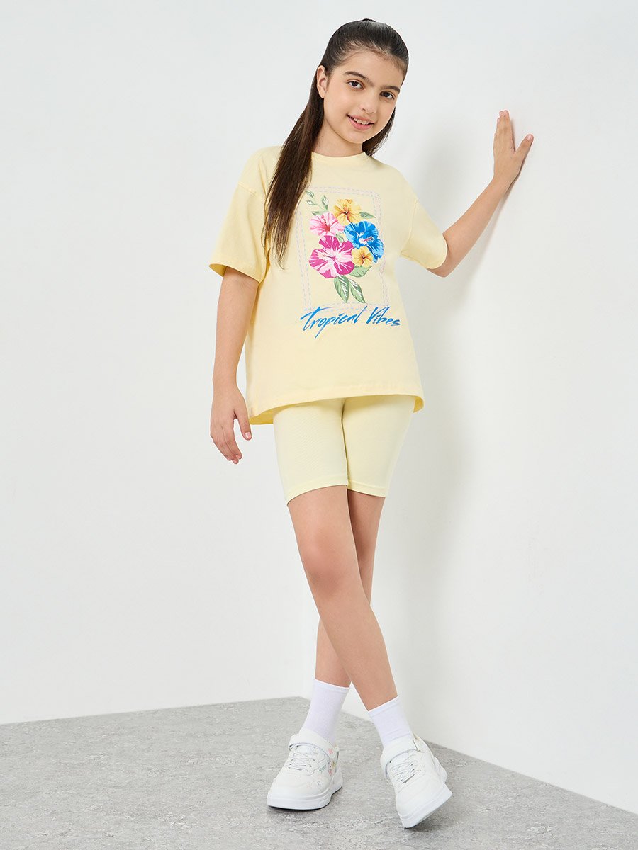 Teen Girls Oversized T-Shirt and Cycling Shorts Set
