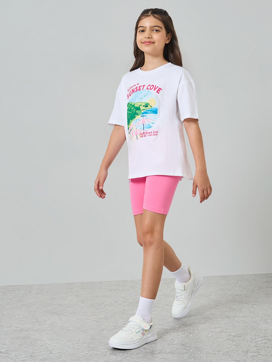 Teen Girls Oversized T-Shirt and Cycling Shorts Set
