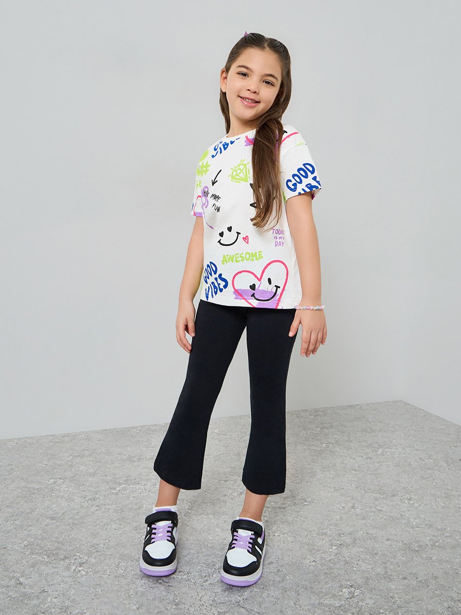 Girls Graphic Print T-Shirt and Flared Leggings Set