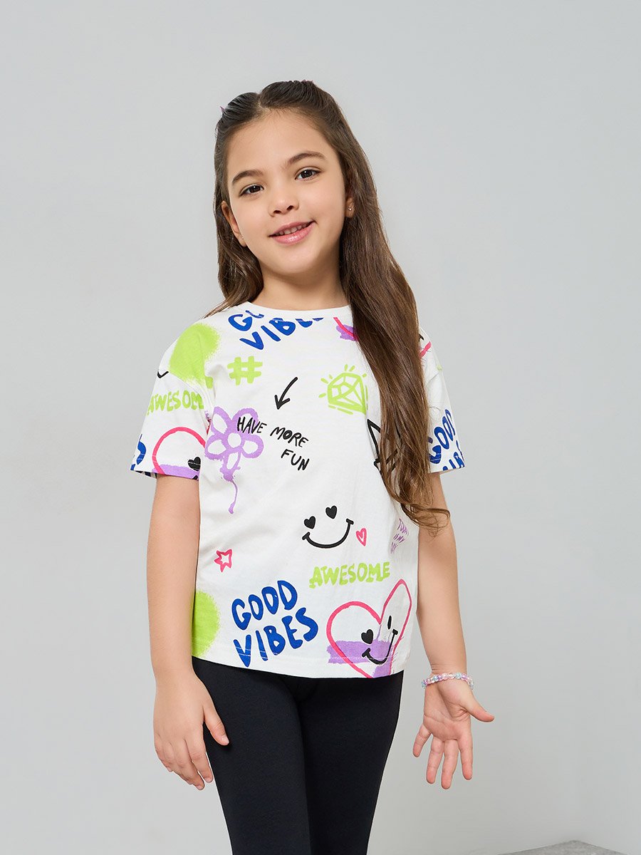 Girls Graphic Print T-Shirt and Flared Leggings Set