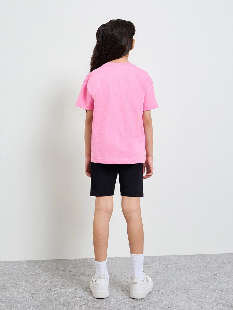 Girls Oversized Printed T-Shirt and Cycling Shorts Set