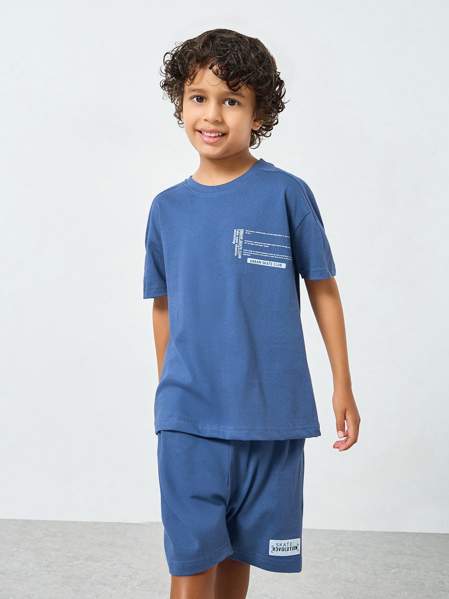 Boys Printed Oversized T-Shirt and Shorts Set
