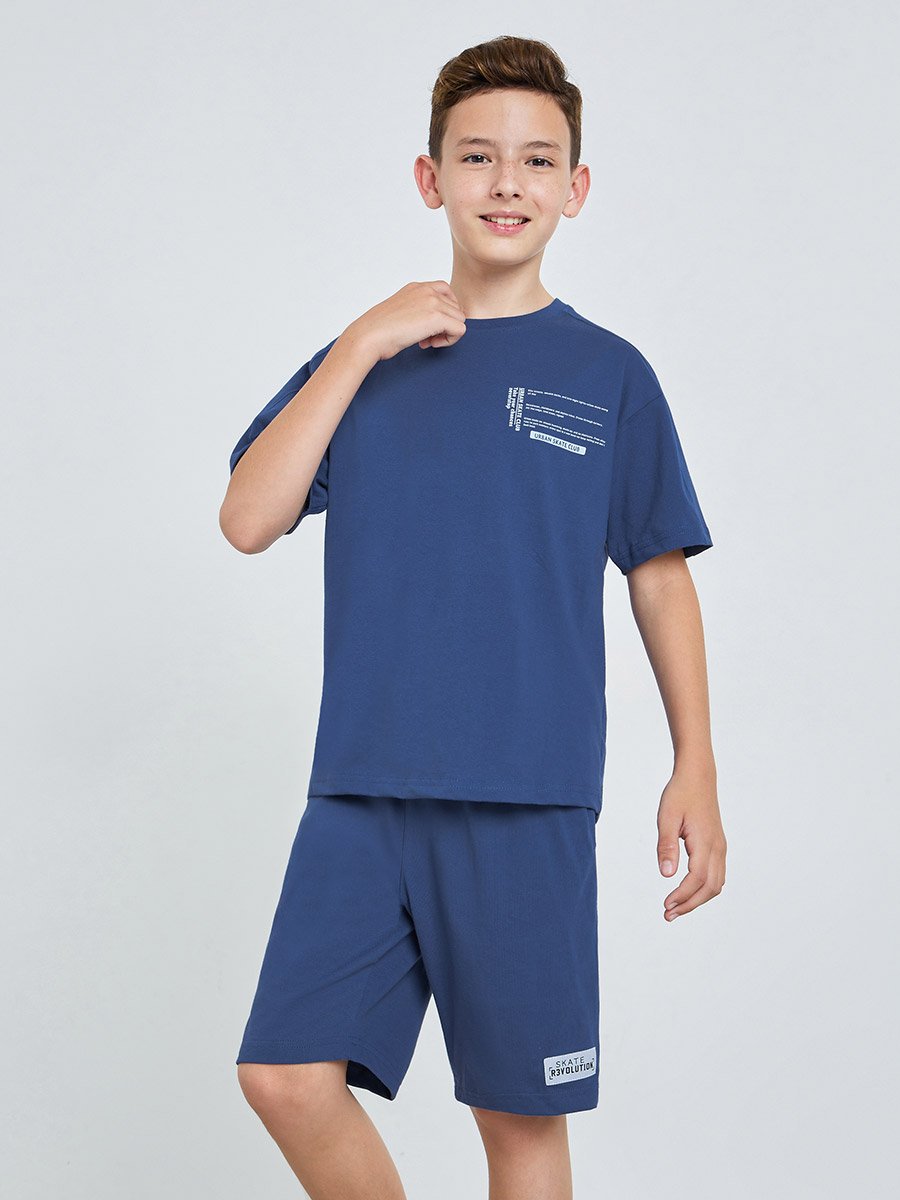 Teen Boys Text Print Oversized T-Shirt and Shorts Set