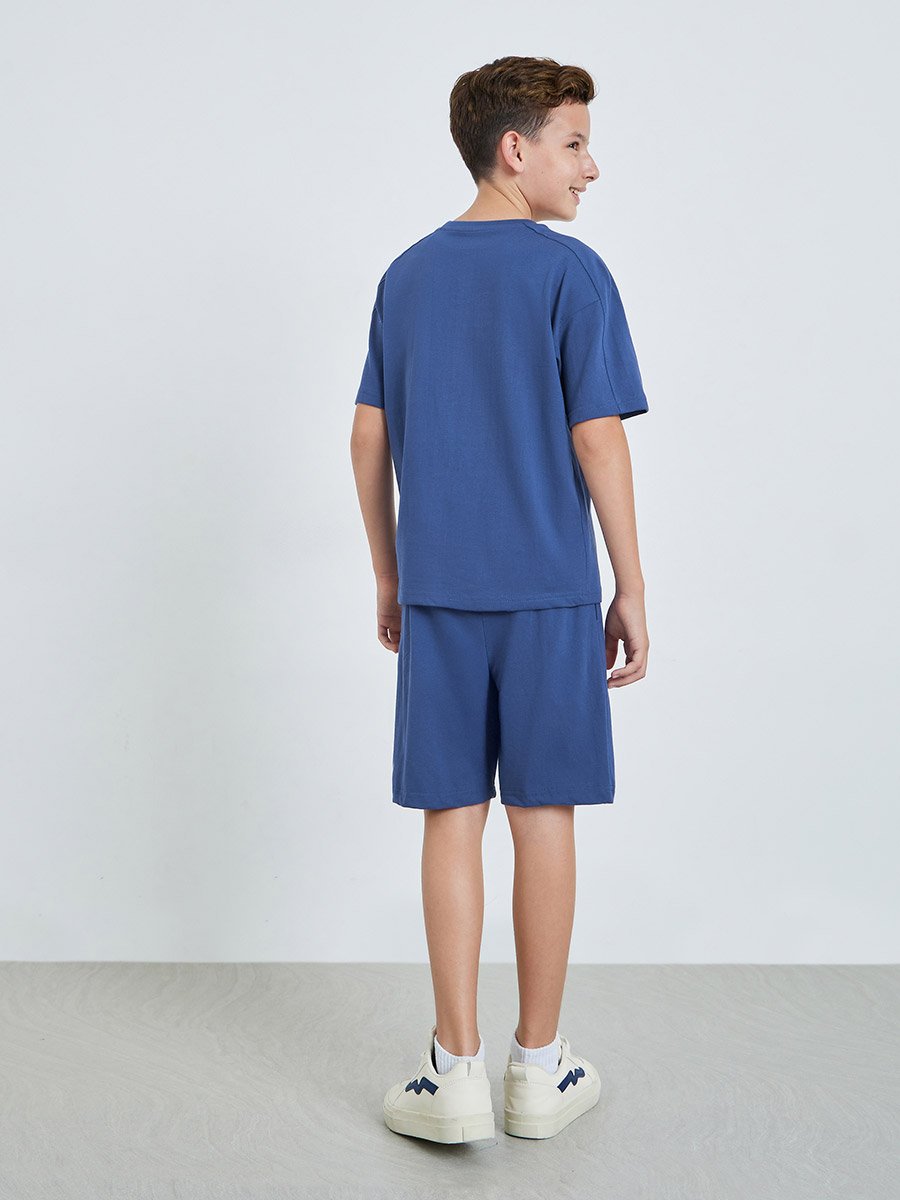 Teen Boys Text Print Oversized T-Shirt and Shorts Set