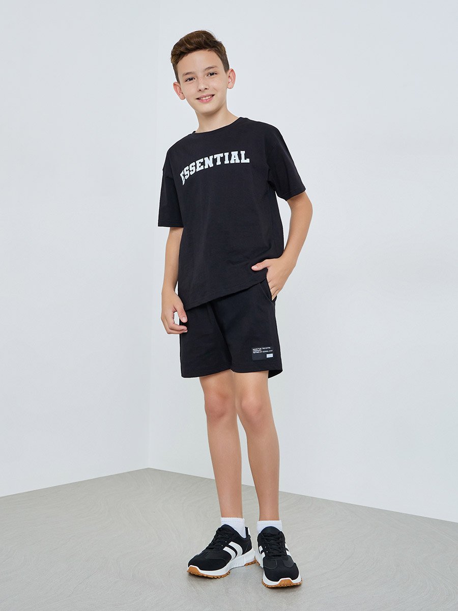 Boys Black Short Sleeve T-Shirt and Shorts Set