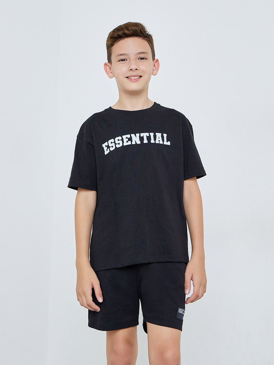 Boys Black Short Sleeve T-Shirt and Shorts Set
