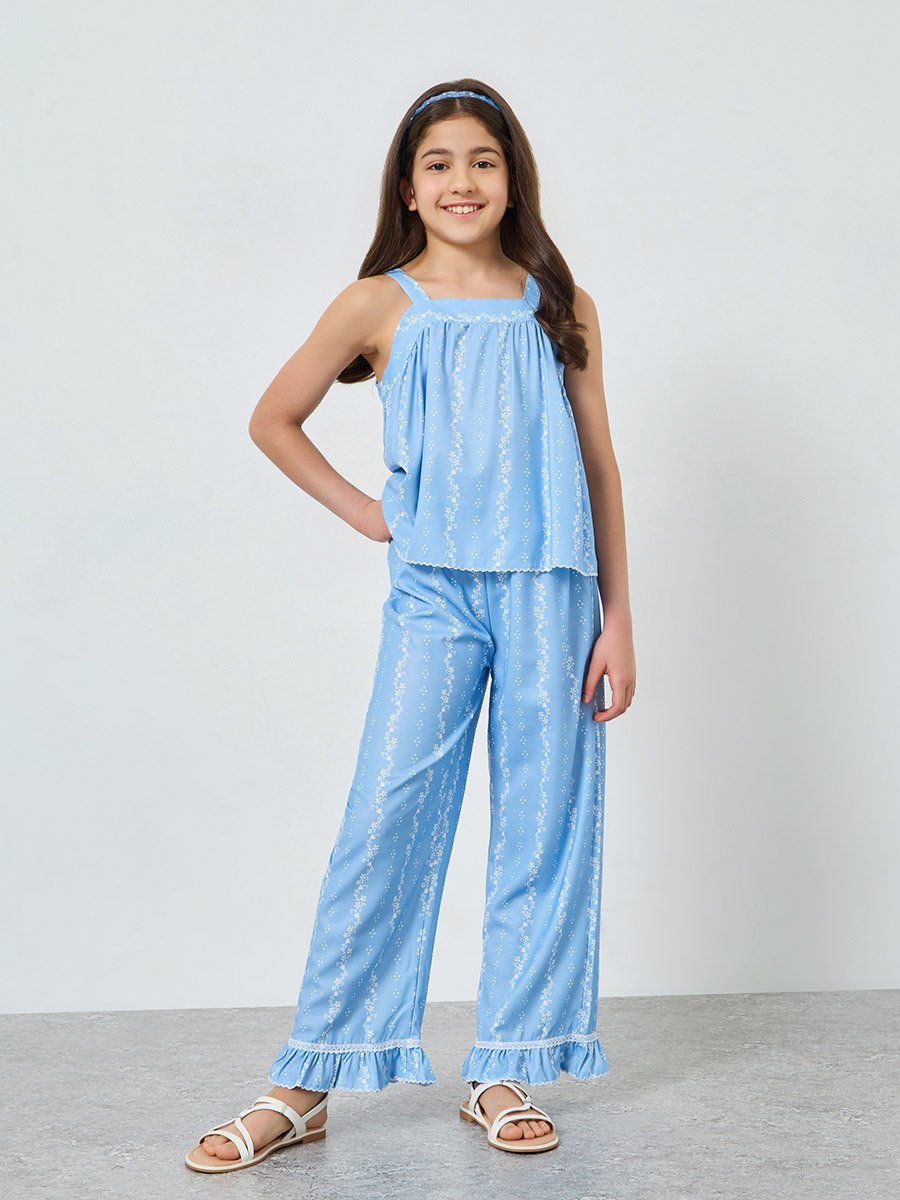 Girls All-Over print Chambray Top and Pants Set