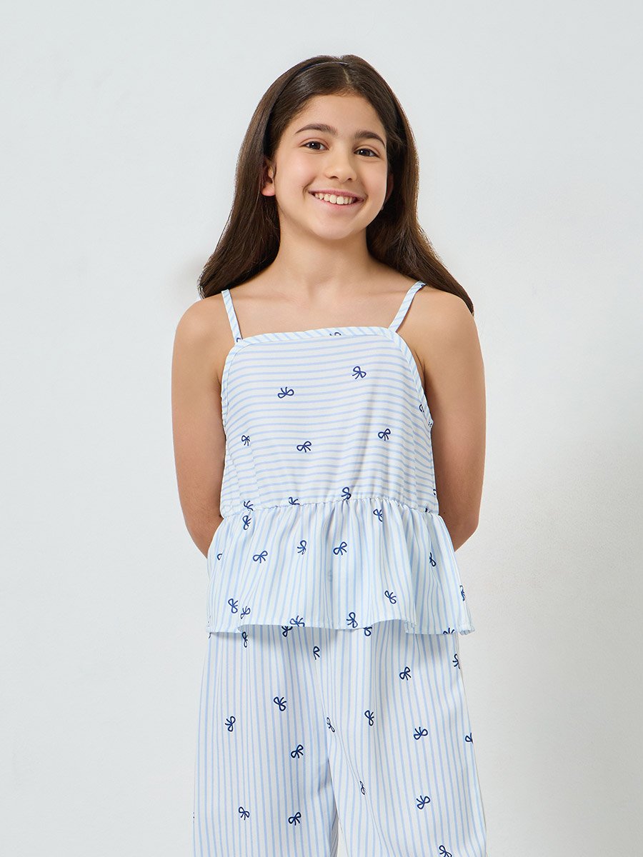 Girls All-Over Bow Print Strappy Top and Pants Set