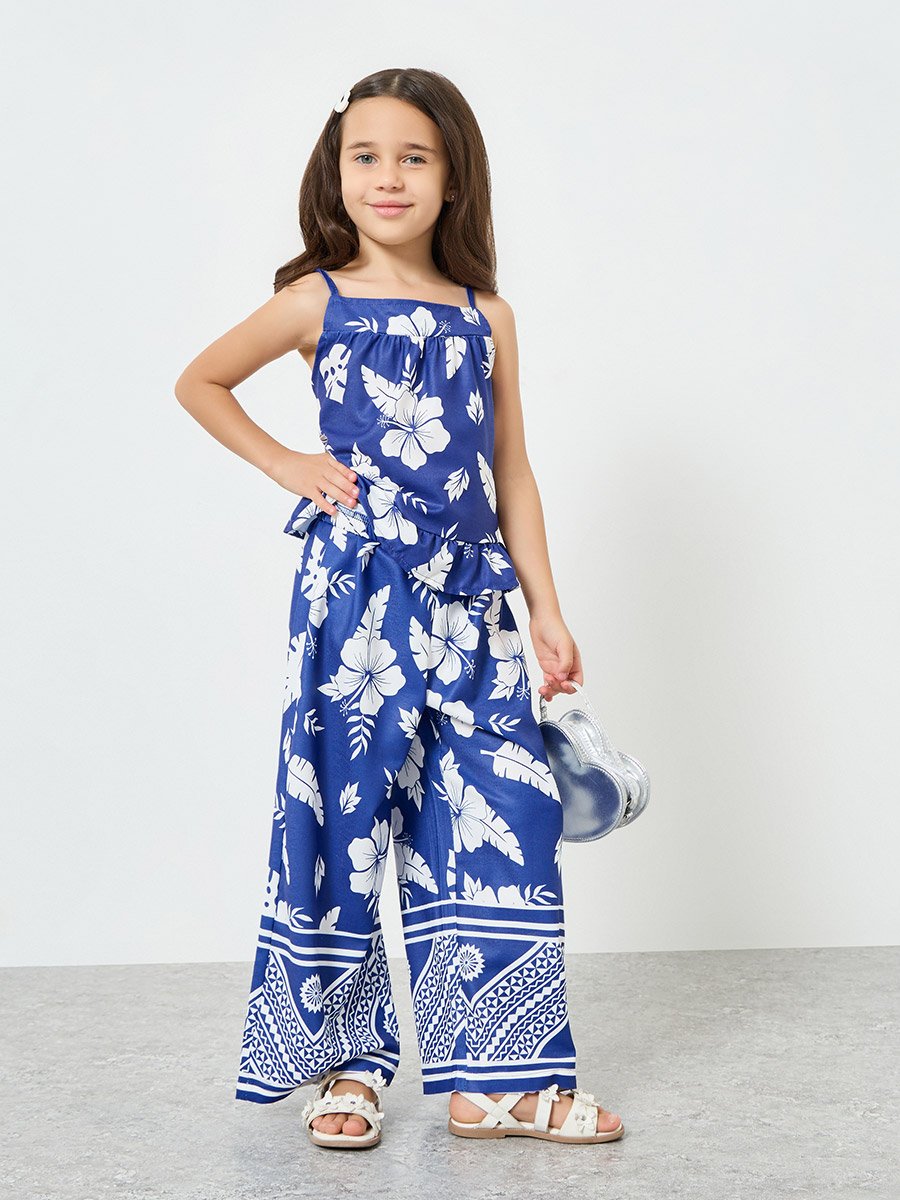 Girls Floral Printed Top and Pants Set