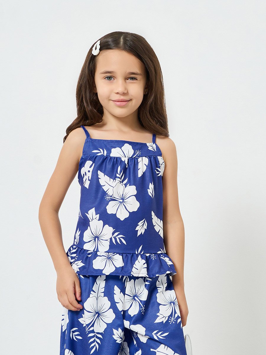 Girls Floral Printed Top and Pants Set