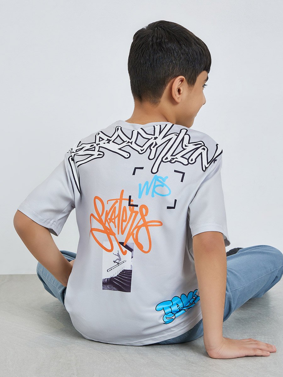 Boys Placement Graffiti Print Oversized T-Shirt