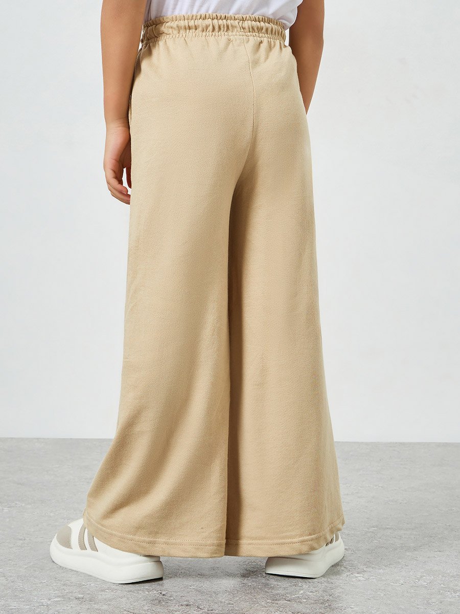 Girls Solid Wide Leg Joggers with Drawstring