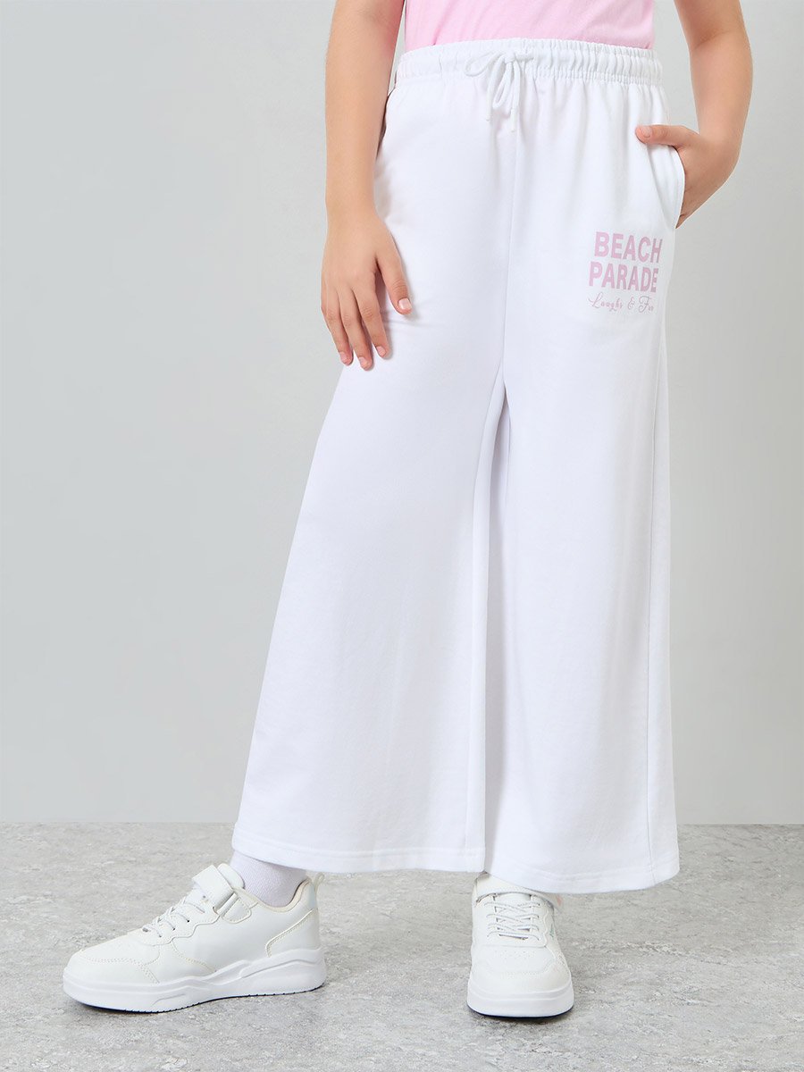 Girls White Wide Leg Joggers