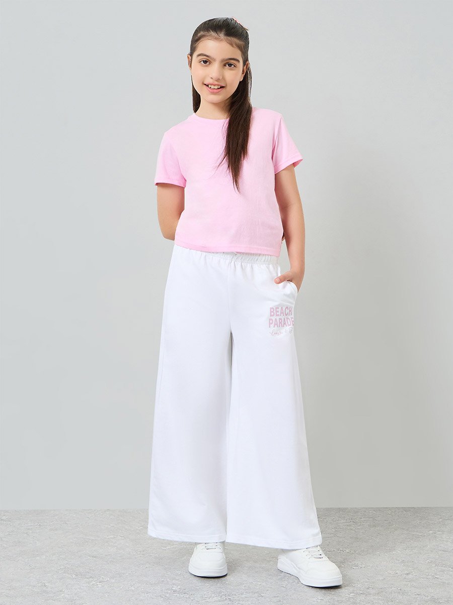 Girls White Wide Leg Joggers