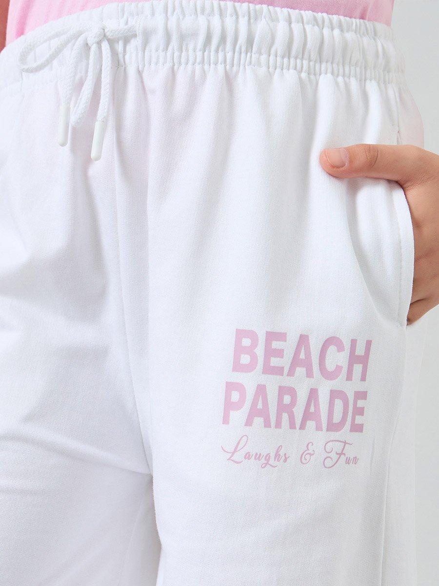 Girls White Wide Leg Joggers