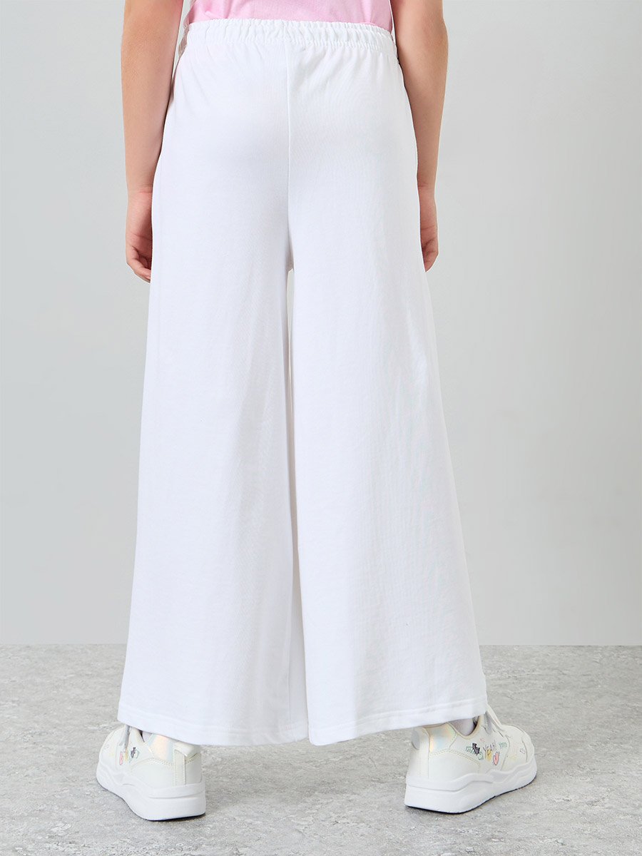Girls White Wide Leg Joggers