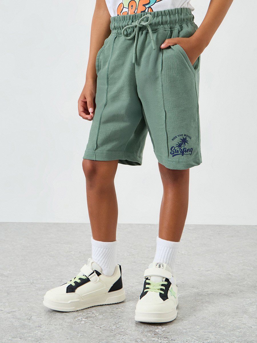 Boys Placement Printed Shorts with Pintuck Detail