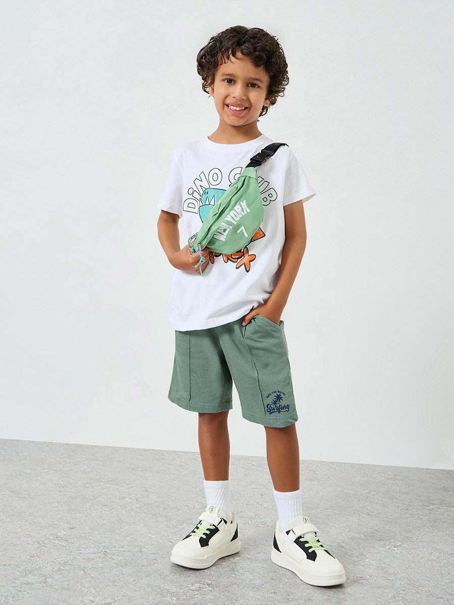 Boys Placement Printed Shorts with Pintuck Detail