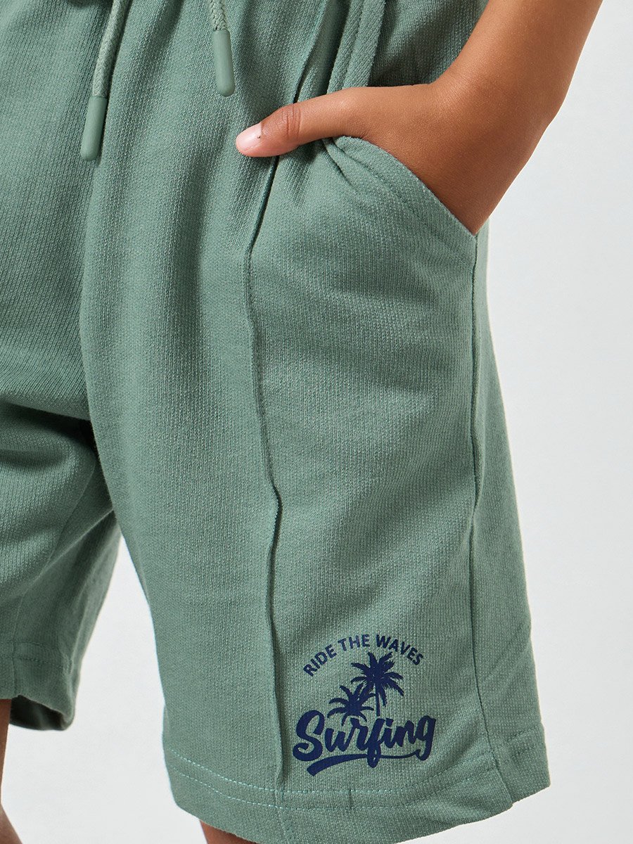 Boys Placement Printed Shorts with Pintuck Detail