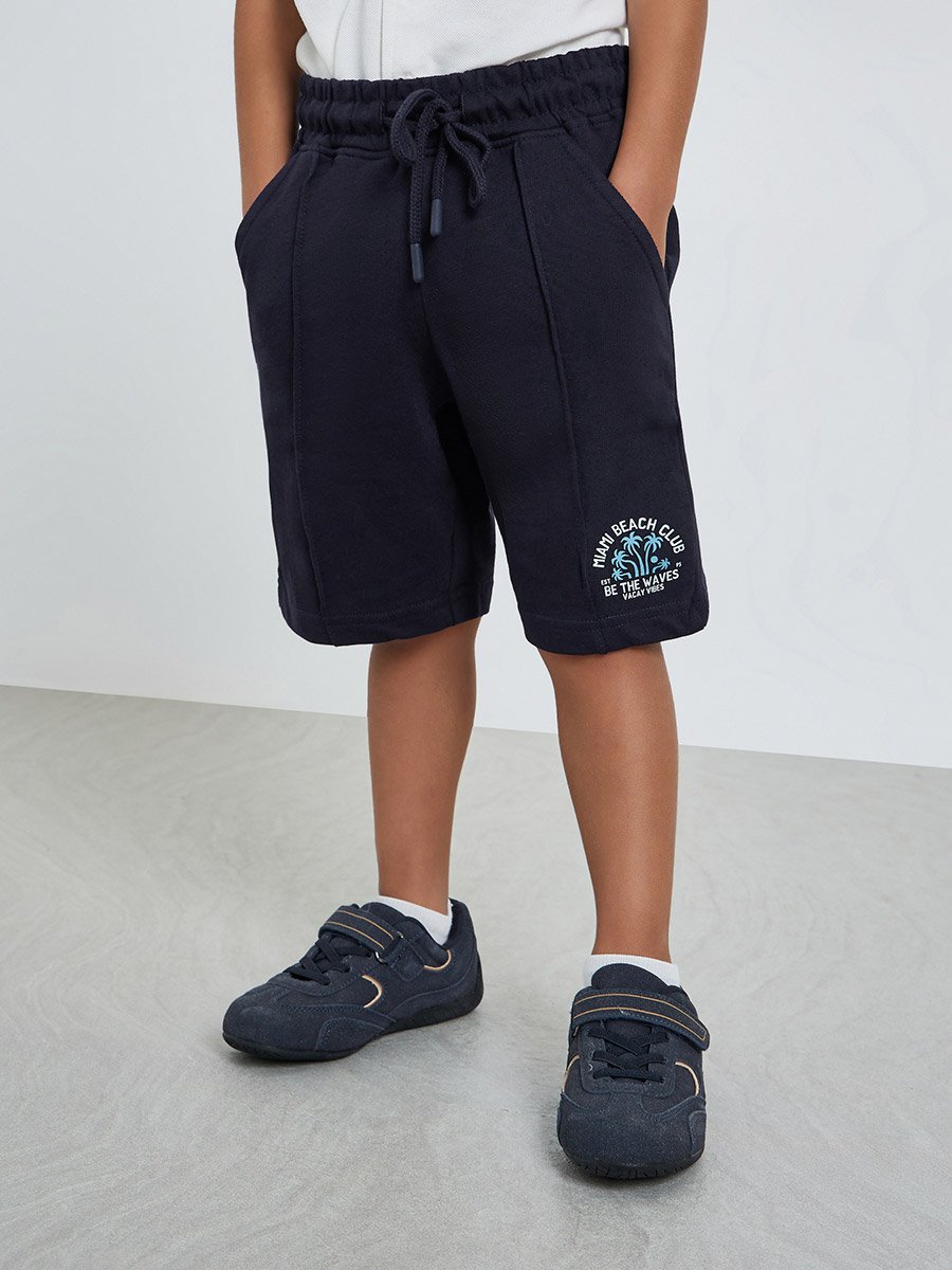 Boys Placement Printed Shorts with Pintuck Detail