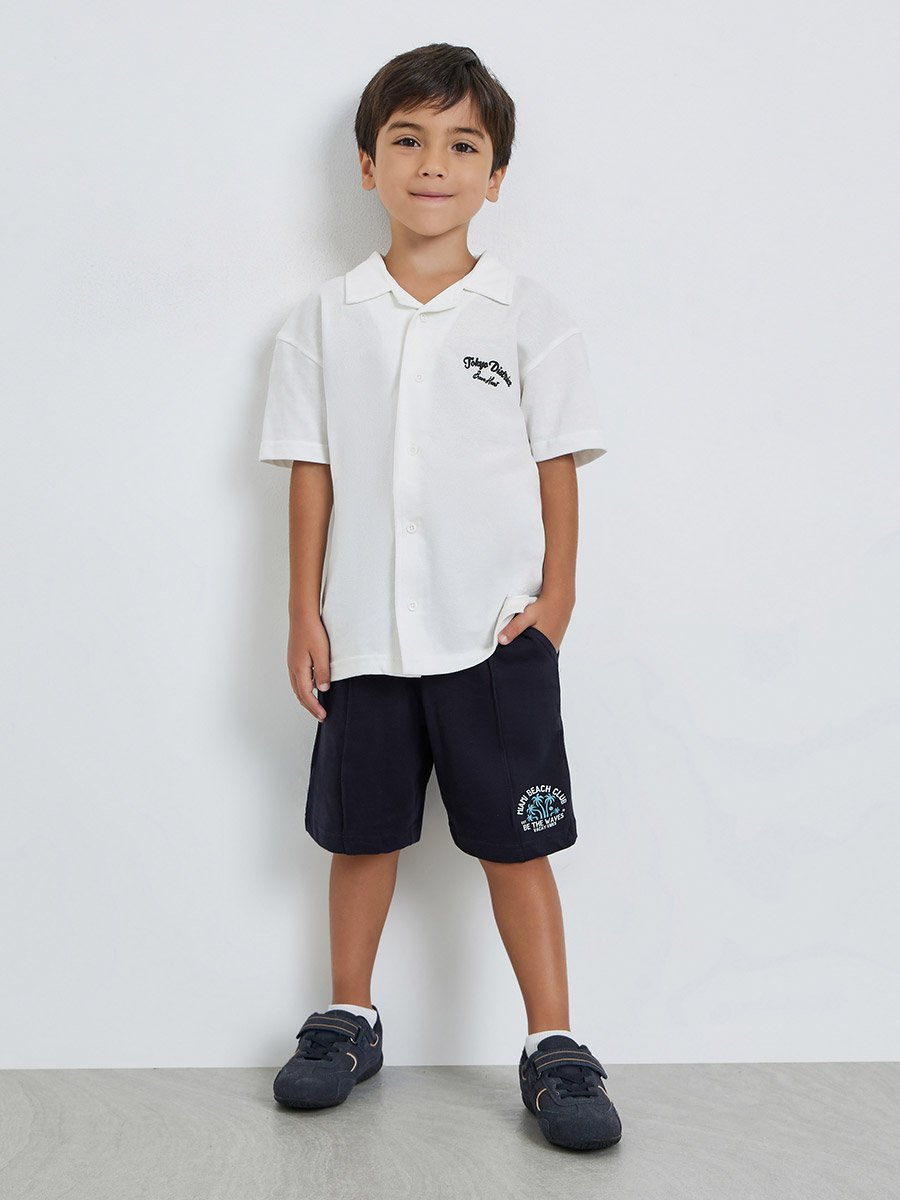 Boys Placement Printed Shorts with Pintuck Detail