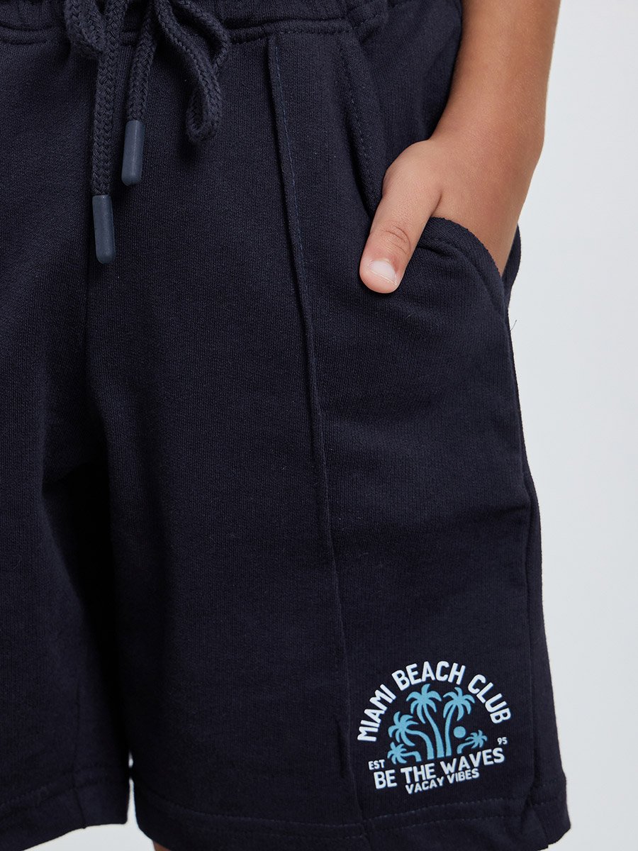 Boys Placement Printed Shorts with Pintuck Detail
