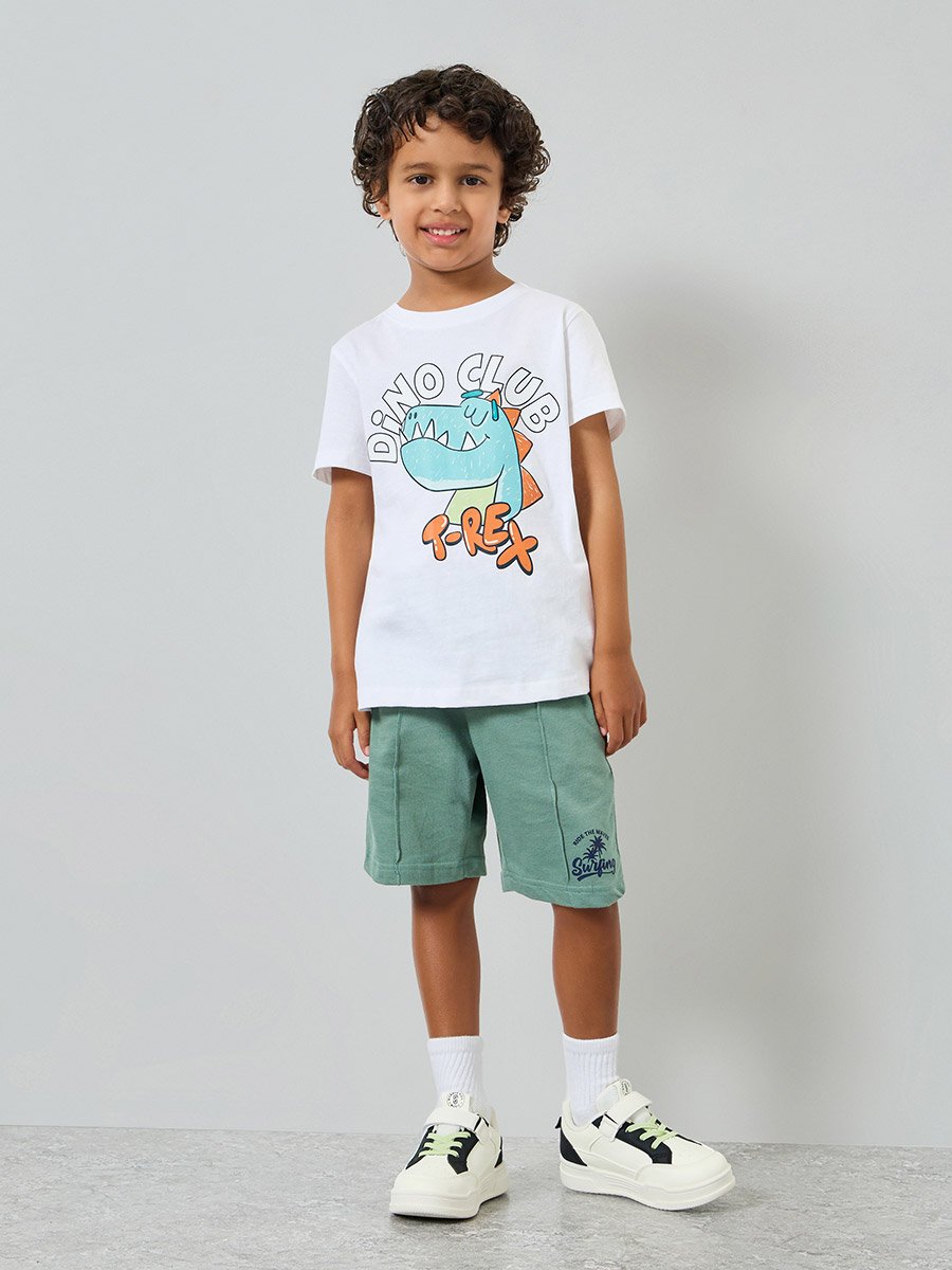 Boys White Dino Club Print T-Shirt