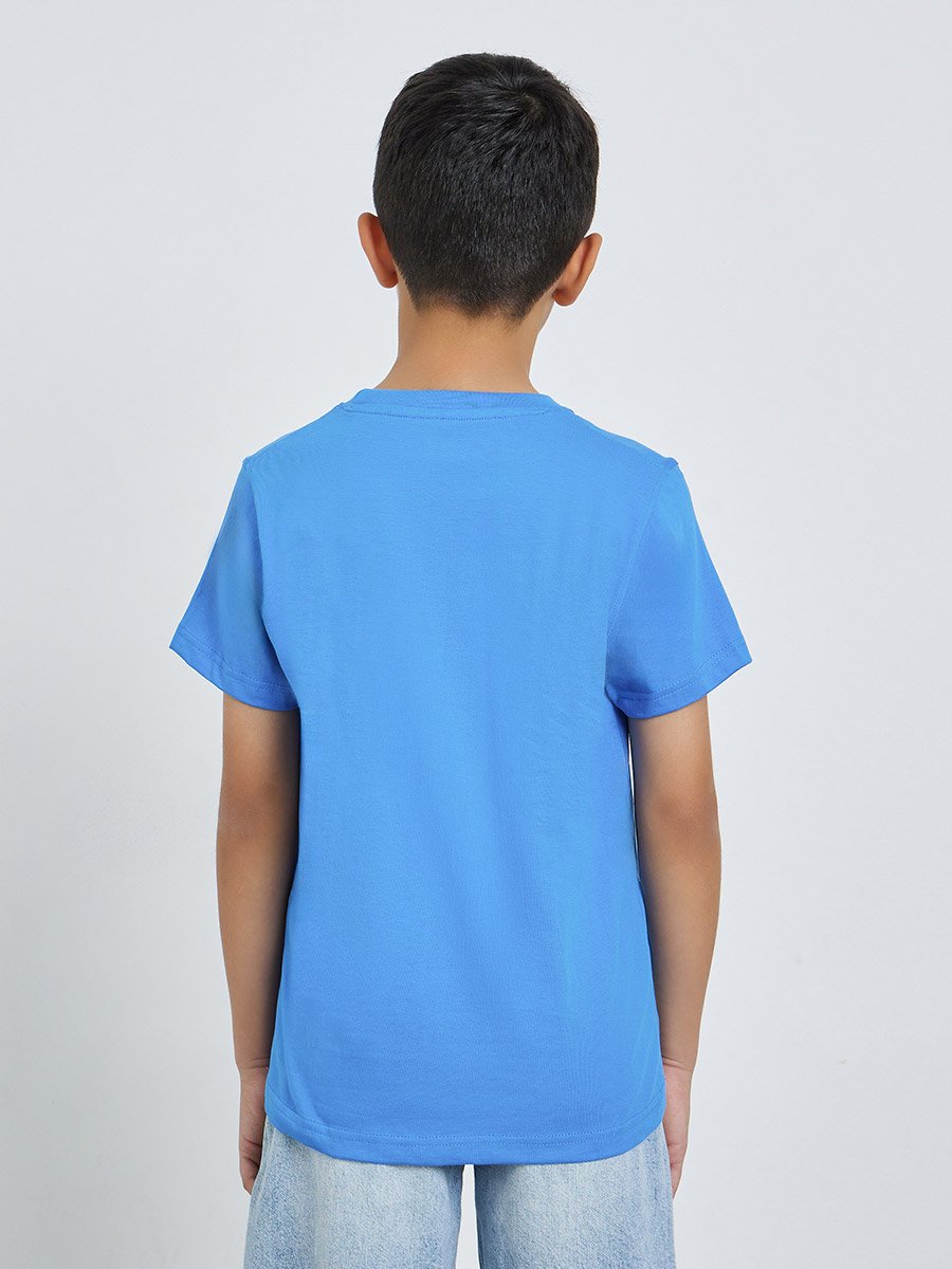 Teen Boys Blue Graphic Print Cotton T-Shirt
