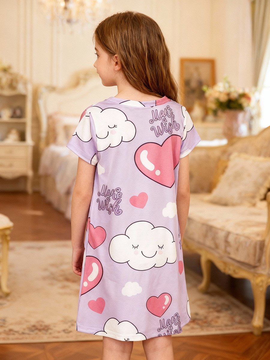 Girls Graphic Print Round Neck Nightdress