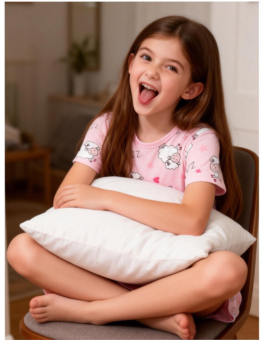 Girls Pink Sheep Print Short Sleeve Nightdress