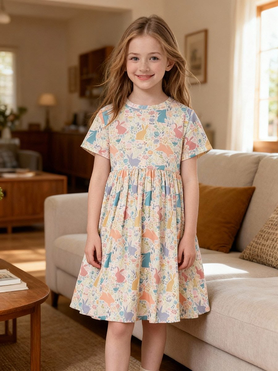 Girls Graphic Print Pleated Nightdress
