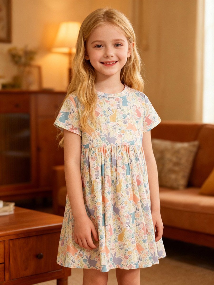 Girls Graphic Print Pleated Nightdress