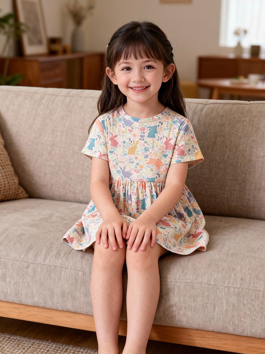 Girls Graphic Print Pleated Nightdress