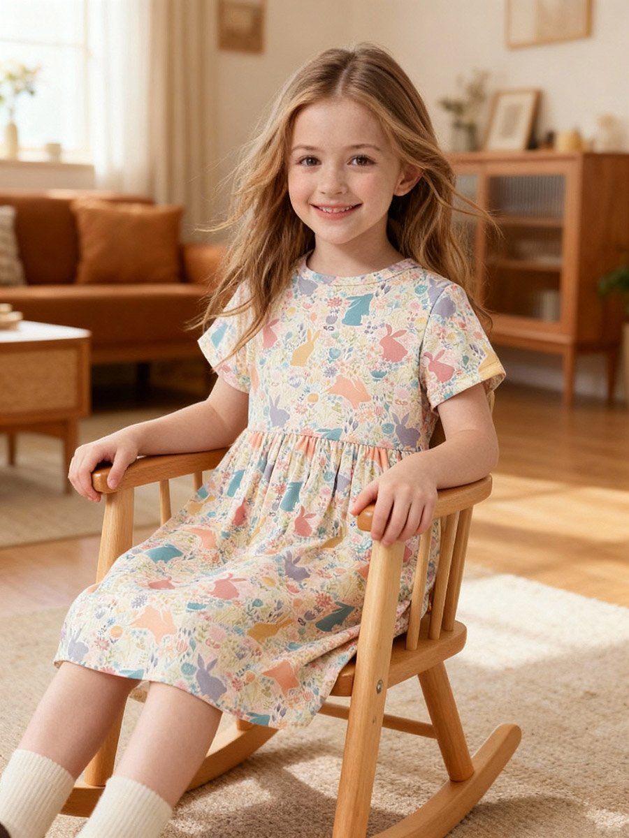 Girls Graphic Print Pleated Nightdress