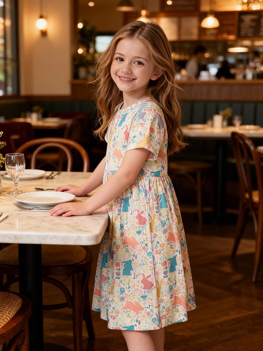 Girls Graphic Print Pleated Nightdress