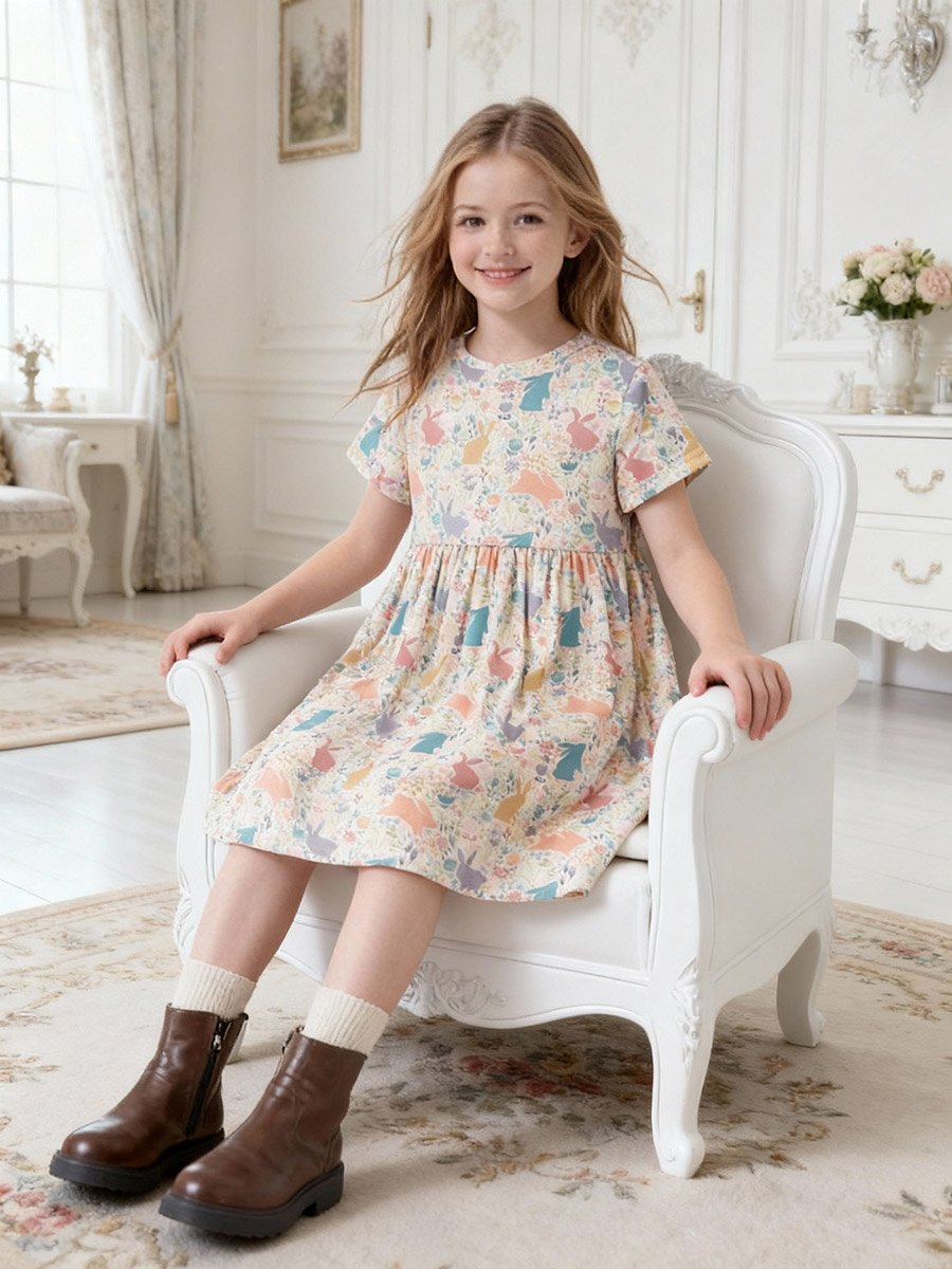 Girls Graphic Print Pleated Nightdress
