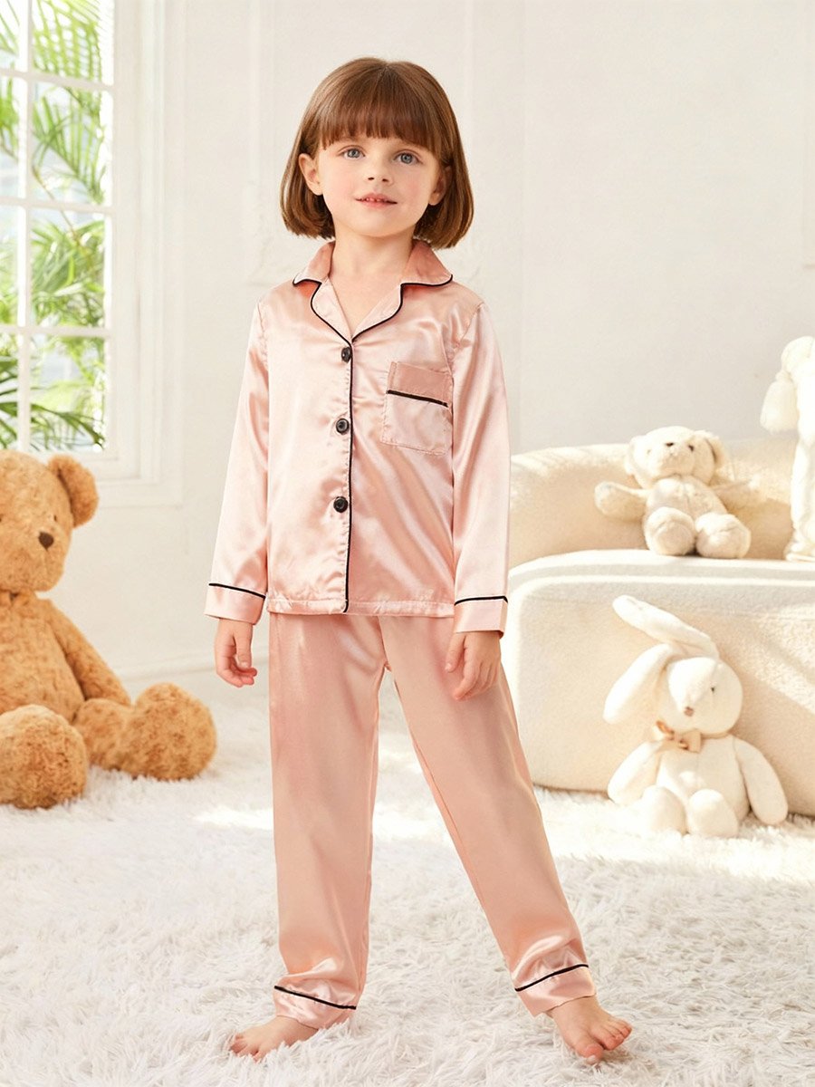Girls Satin Long Sleeve Shirt and Pyjama Set