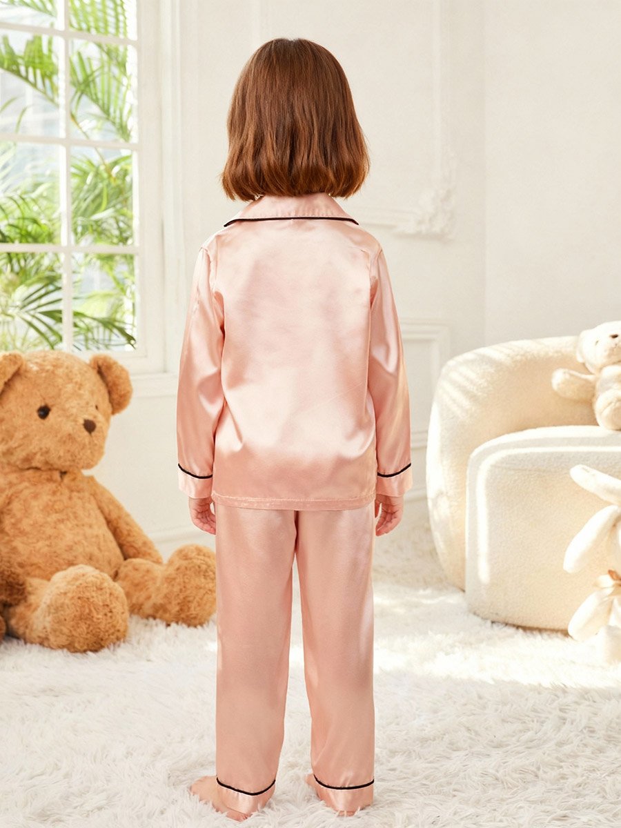 Girls Satin Long Sleeve Shirt and Pyjama Set