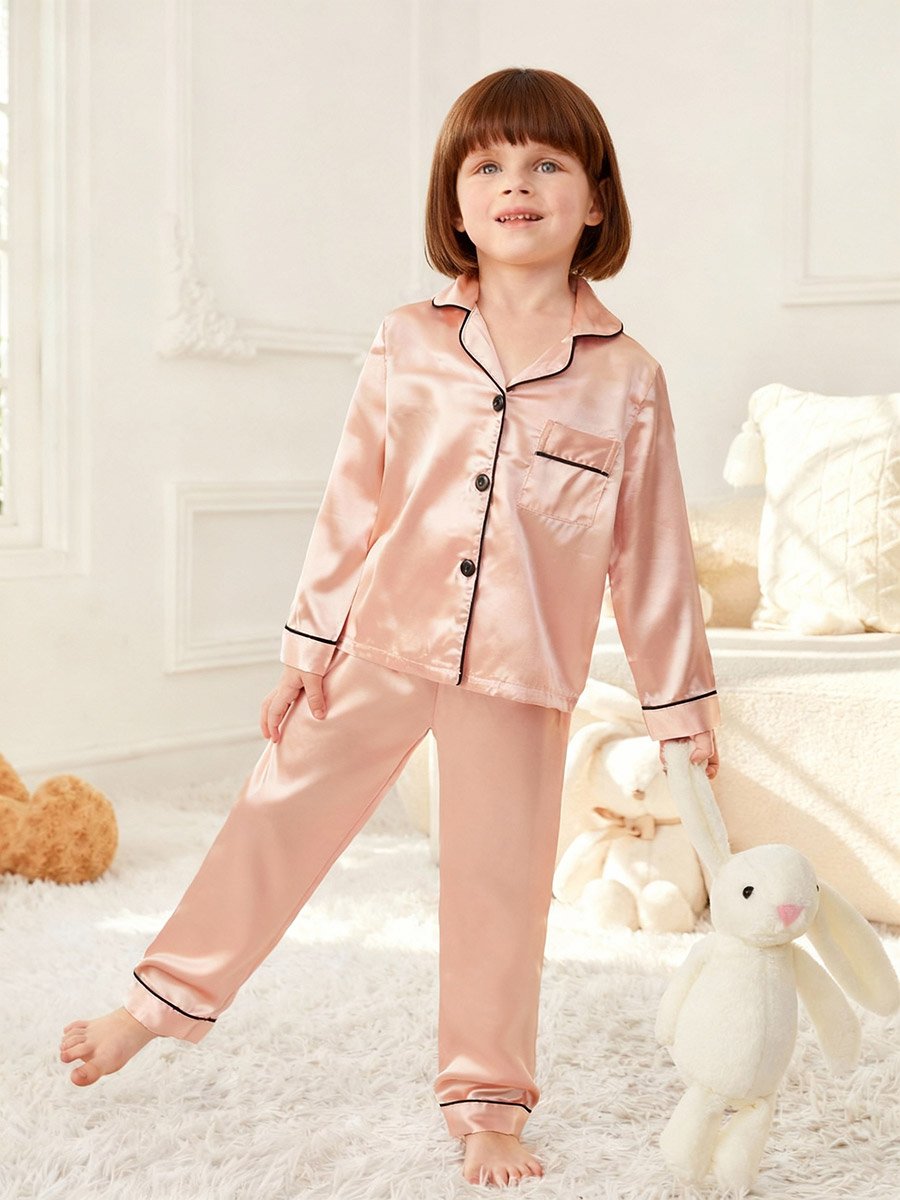 Girls Satin Long Sleeve Shirt and Pyjama Set