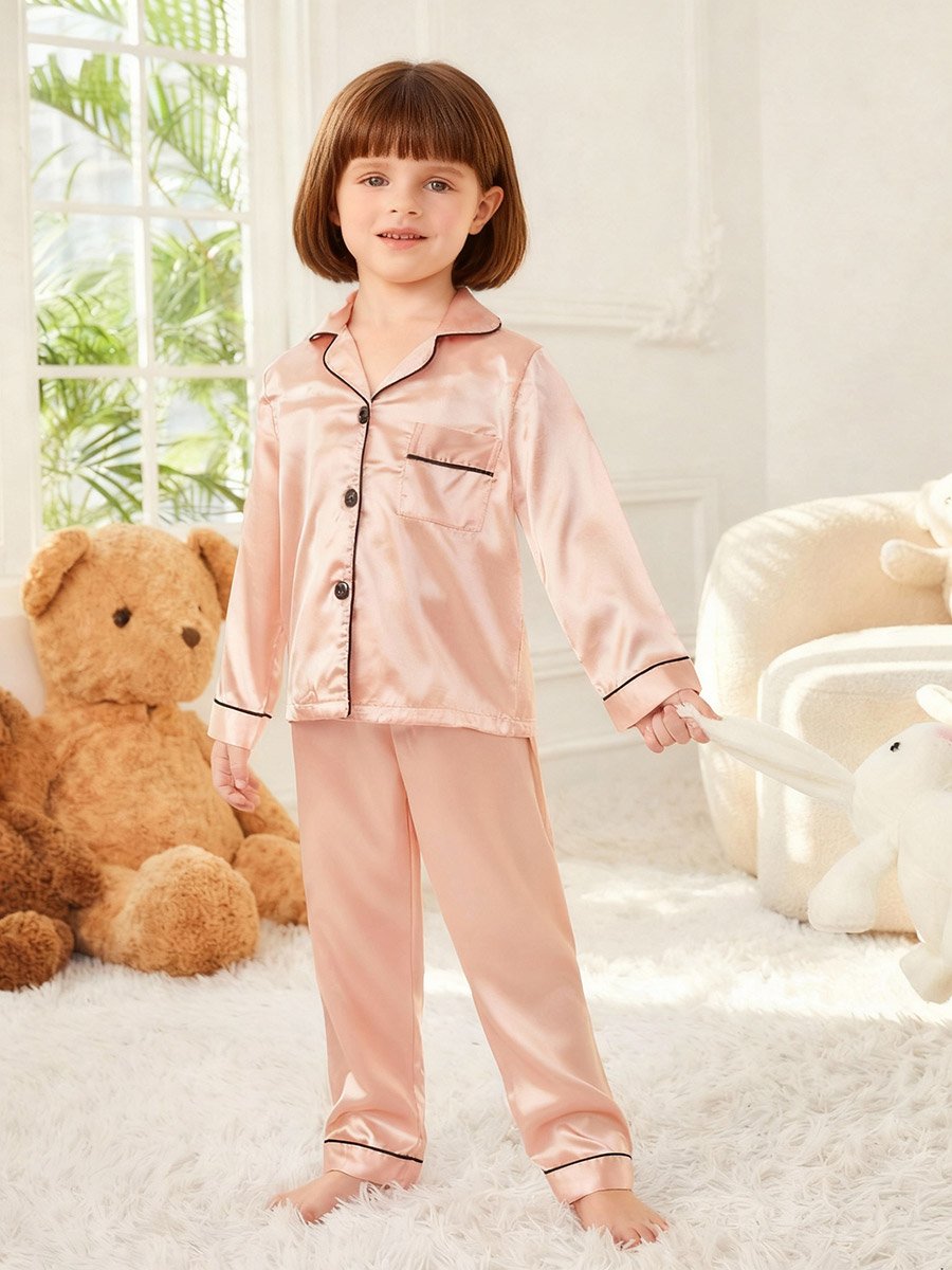 Girls Satin Long Sleeve Shirt and Pyjama Set