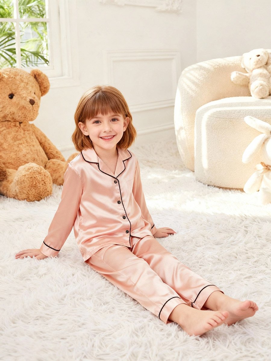 Girls Satin Long Sleeve Shirt and Pyjama Set