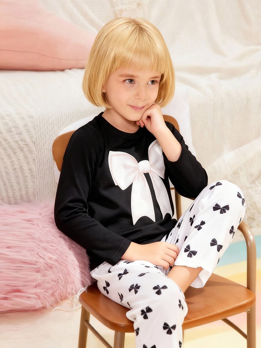 Girls Bow Print Top and Pyjama Set