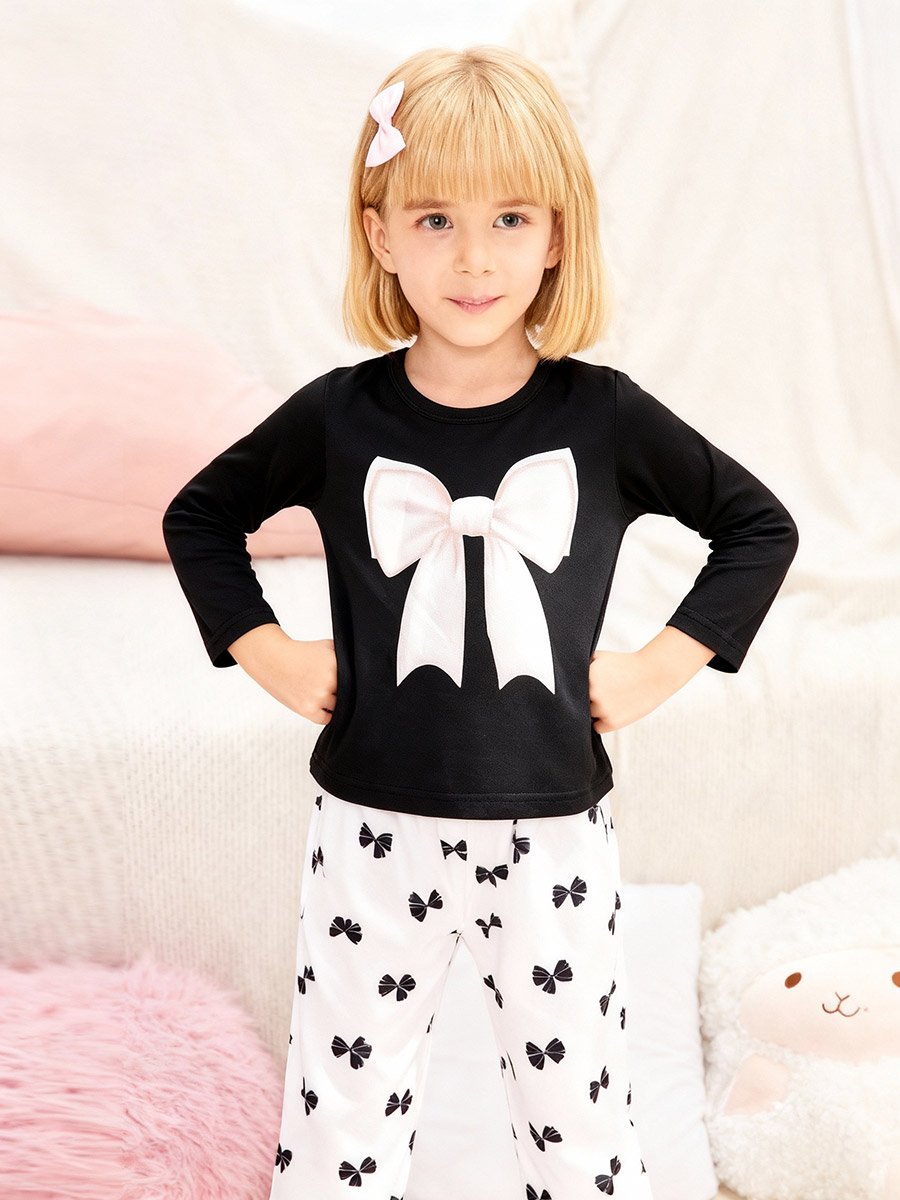 Girls Bow Print Top and Pyjama Set