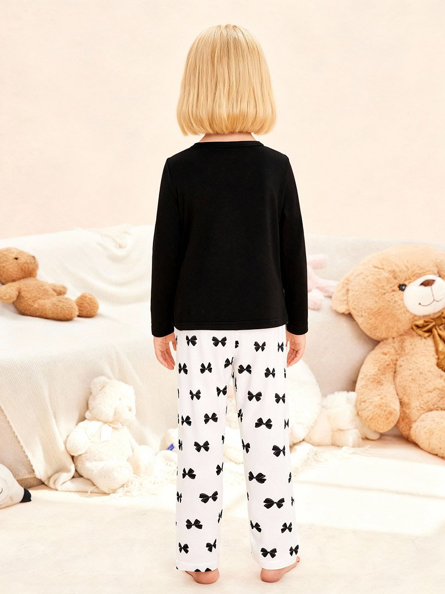 Girls Bow Print Top and Pyjama Set