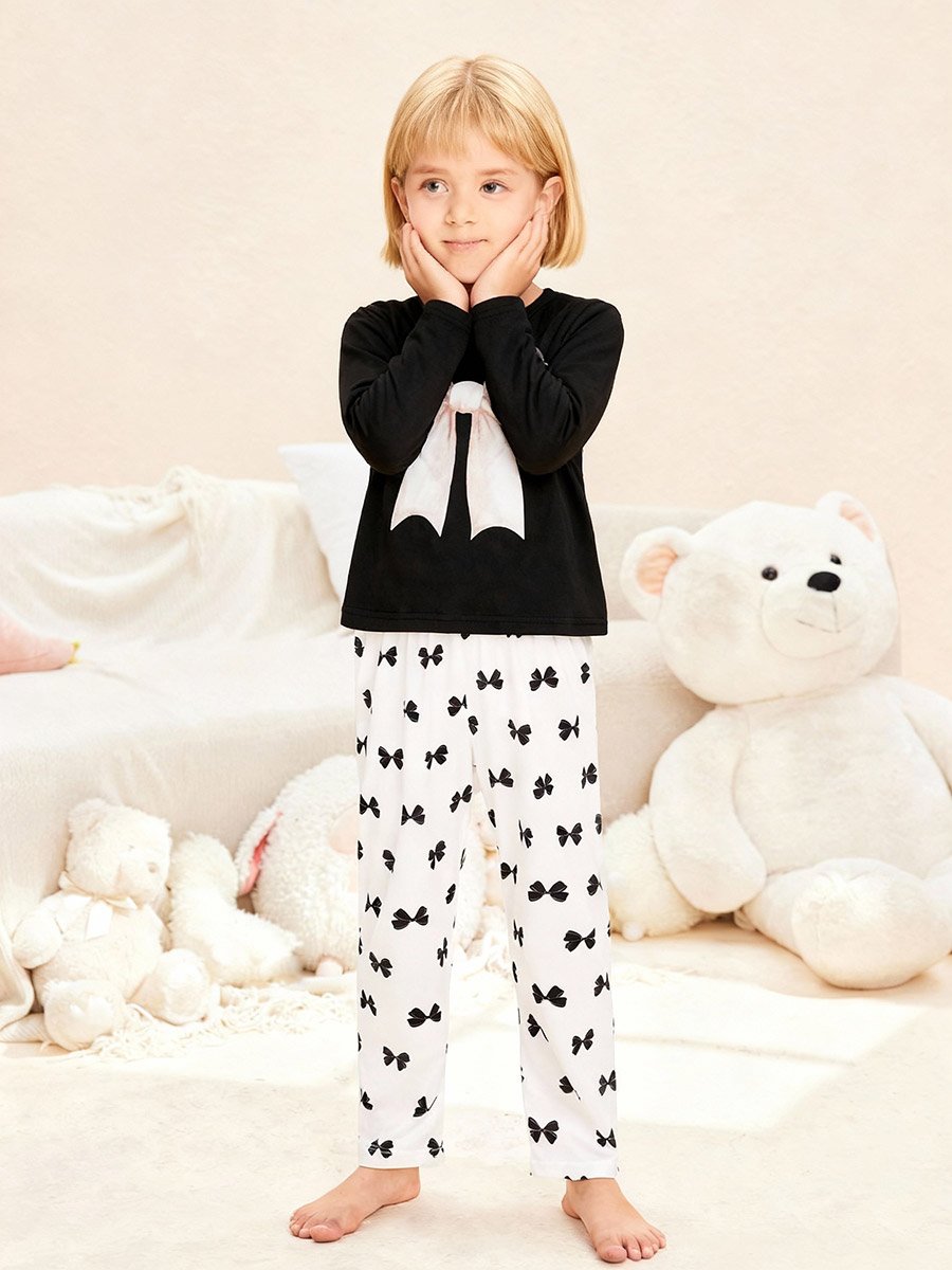 Girls Bow Print Top and Pyjama Set